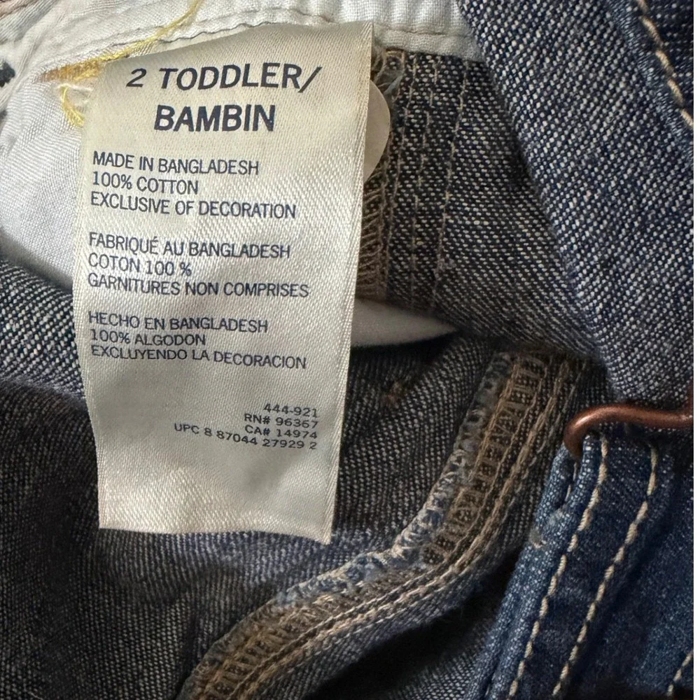 OshKosh Denim Overalls Toddler 2T Blue Embroidered Yellow Logo Classic Playwear